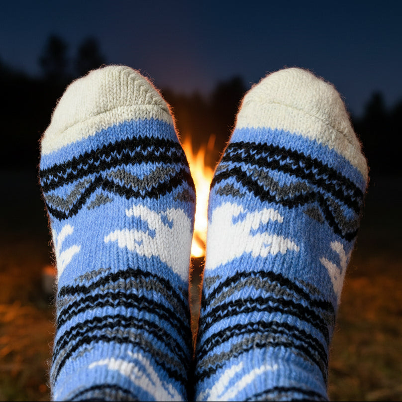 Polar Bear Angora Wool Socks – Nordic Animal Pattern Knit Socks (Aetna)