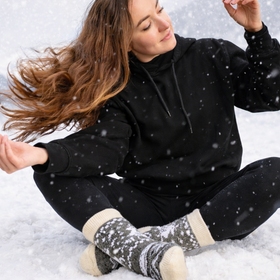 Nordic Reindeer Snowflake Angora Wool Socks – Scandinavian Pattern Knit Socks (Betula)