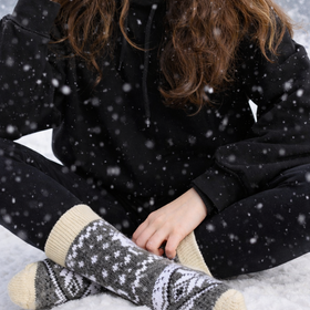 Nordic Reindeer Snowflake Angora Wool Socks – Scandinavian Pattern Knit Socks (Betula)