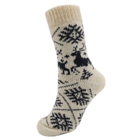 Nordic Elk Angora Wool Socks – Scandinavian Snowflake Pattern Knit Socks (Cereus)