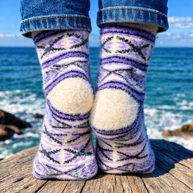 Angora Wool Socks – Ultra-Soft Fair Isle Pattern Socks (Malta Lavender)
