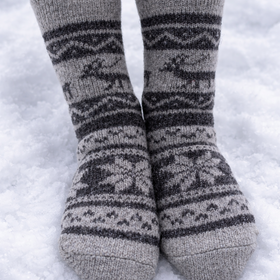Nordic Reindeer Angora Wool Socks – Scandinavian Animal Pattern Knit Socks (Abies)