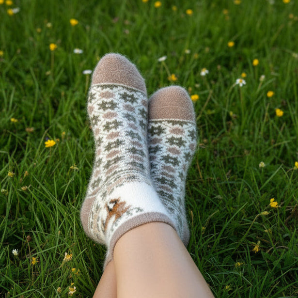 Angora Wool Socks – Ultra-Soft Deer Pattern Socks (Clover)