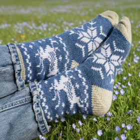 Nordic Snowflake Angora Wool Socks – Scandinavian Pattern Knit Socks (Lilium)