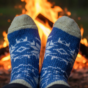 Nordic Snowflake Angora Wool Socks – Scandinavian Pattern Knit Socks (Lilium)