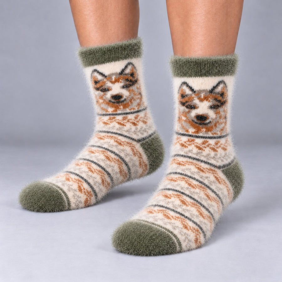 Angora Bamboo Crew Socks – Lupus Wolf Pattern