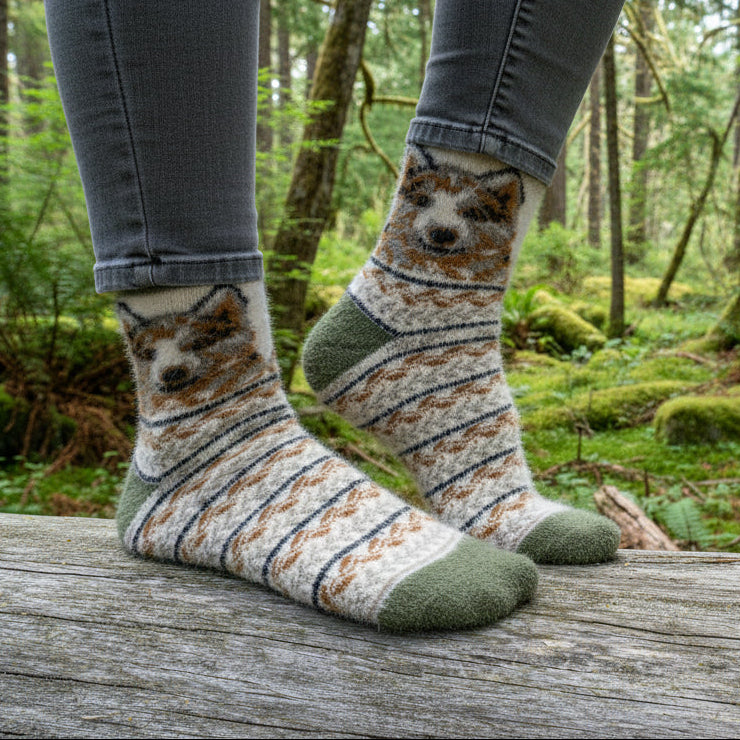 Angora Wool Socks – Ultra-Soft Wolf Pattern Socks (Lupus)
