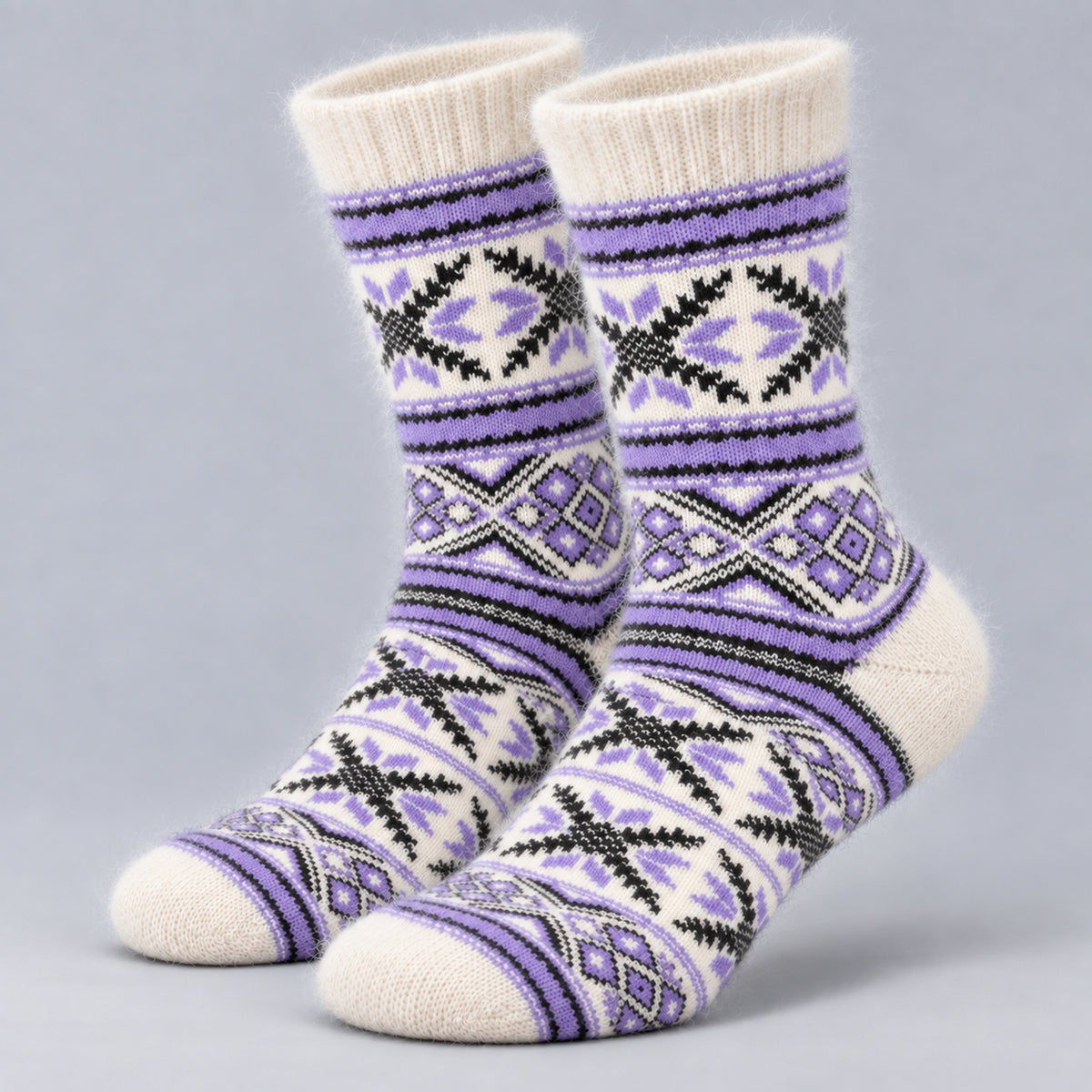 Ultra-Soft Angora Wool – Fair Isle Pattern Socks (Malta Lavender)