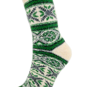 Angora Wool Socks – Ultra-Soft Fair Isle Pattern Socks (Malta Forest Green)