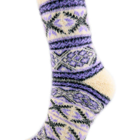 Angora Wool Socks – Ultra-Soft Fair Isle Pattern Socks (Malta Lavender)