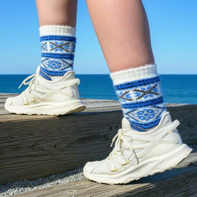 Angora Wool Socks – Ultra-Soft Fair Isle Pattern Socks (Malta Blue)