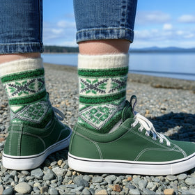Angora Wool Socks – Ultra-Soft Fair Isle Pattern Socks (Malta Forest Green)