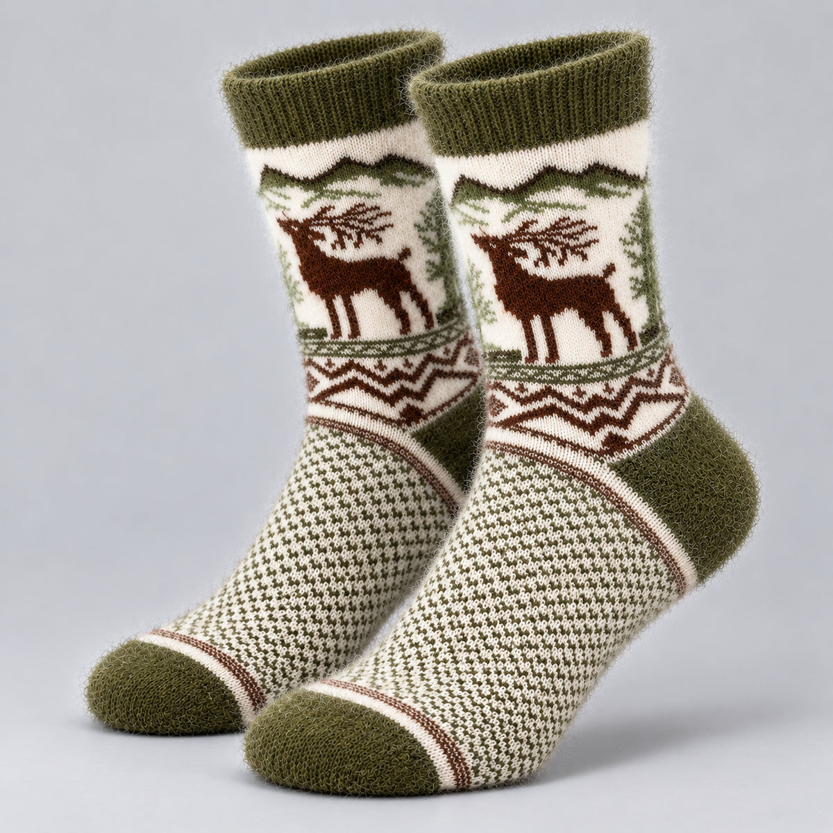 Ultra-Soft Angora Wool – Reindeer Pattern Socks (Malus Mocha)