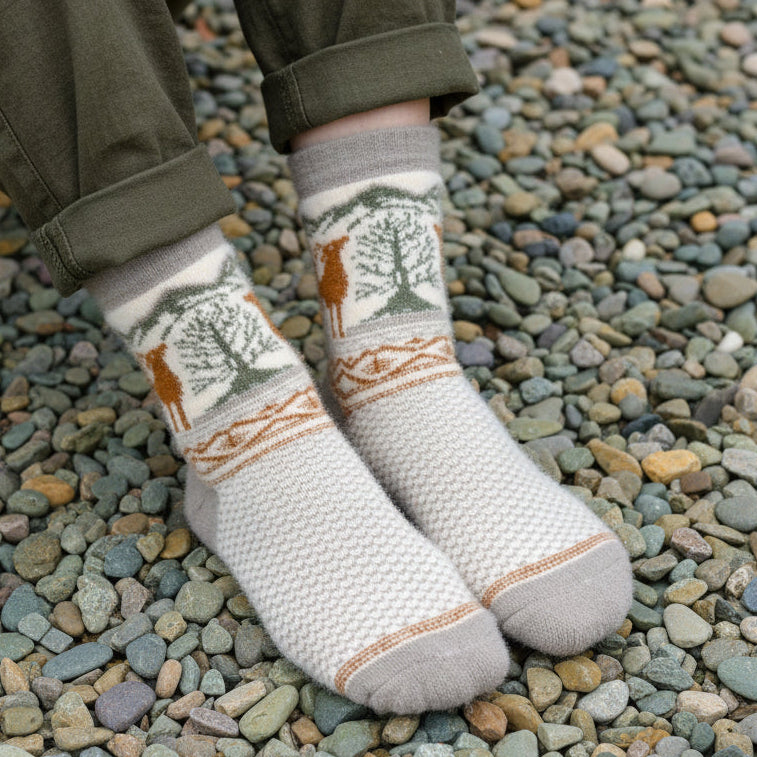 Angora Wool Socks – Ultra-Soft Reindeer Pattern Socks (Malus Grey)