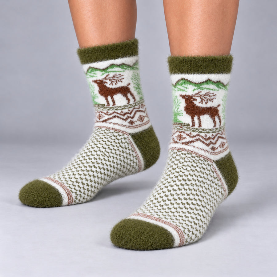 Angora Bamboo Crew Socks – Malus Mocha Reindeer