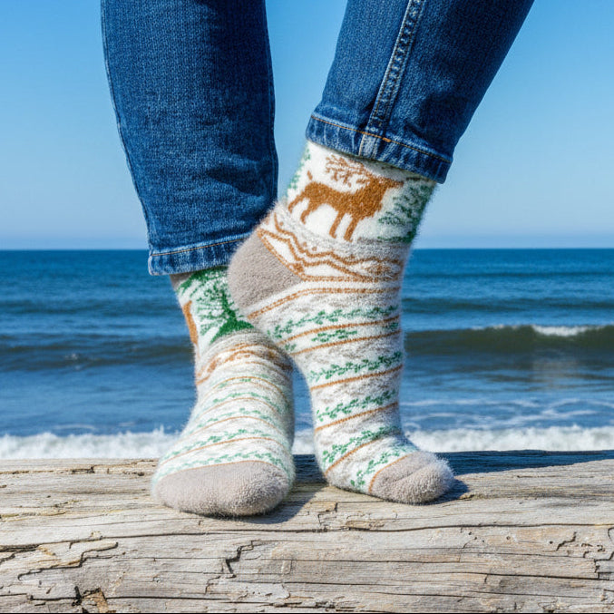Angora Wool Socks – Ultra-Soft Deer Pattern (Osier)