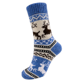 Nordic Reindeer Angora Wool Socks – Scandinavian Animal Pattern Knit Socks (Paeonia)