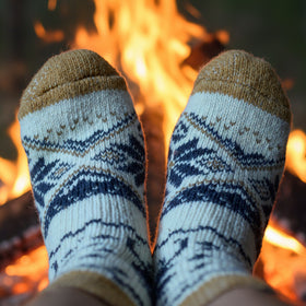 Nordic Snowflake Angora Wool Socks – Scandinavian Pattern Knit Socks (Polana)