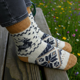 Nordic Snowflake Angora Wool Socks – Scandinavian Pattern Knit Socks (Polana)