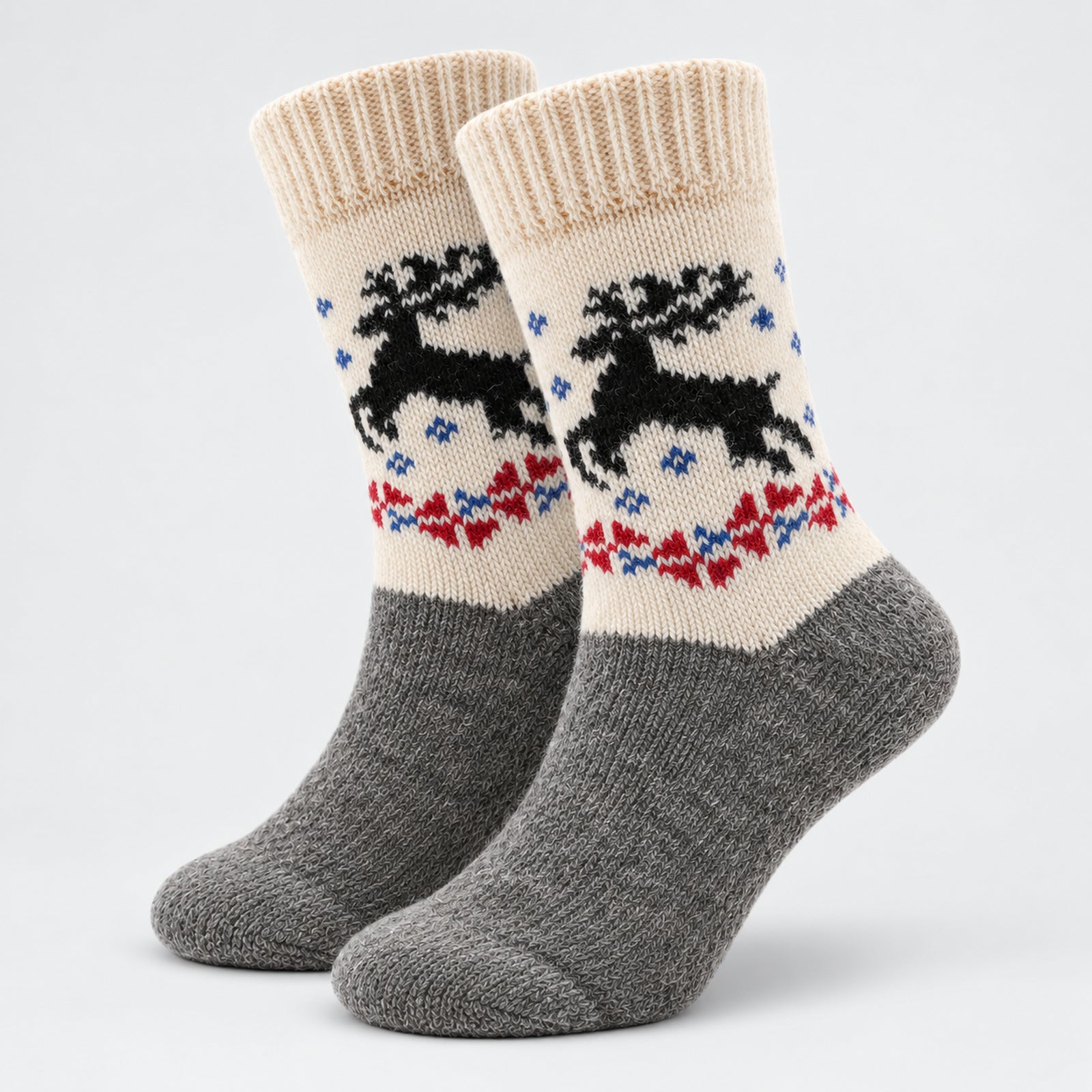 Nordic Angora Wool Socks – Scandinavian Pattern Knit Socks (Quince)