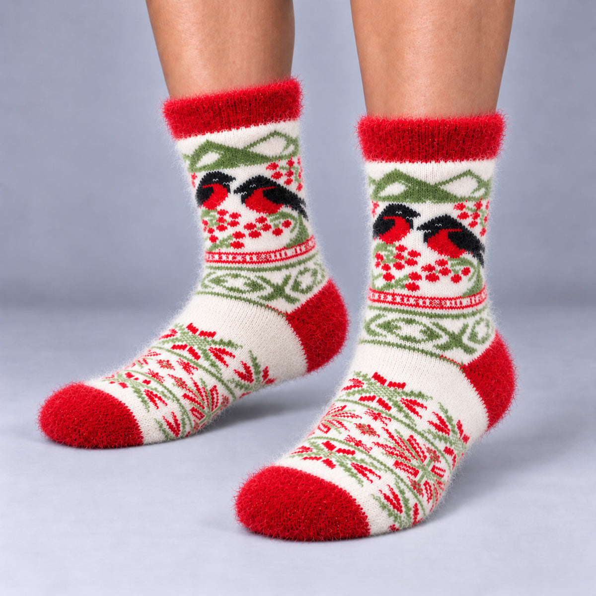 Angora Bamboo Crew Socks – Robin Bird Pattern