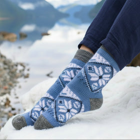 Nordic Snowflake Angora Wool Socks – Scandinavian Pattern Knit Socks (Rubus)