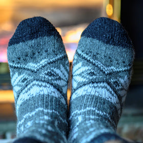 Nordic Fair Isle Angora Wool Socks – Scandinavian Pattern Knit Socks (Salix)