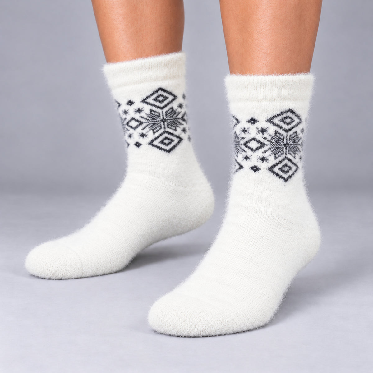 Angora Bamboo Crew Socks – Sim Black Nordic Pattern
