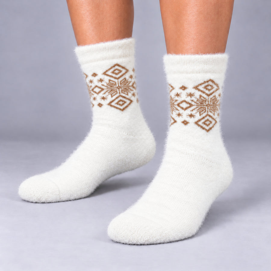 Angora Bamboo Crew Socks – Sim Scarlet Nordic Pattern