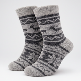 Gray patterned socks on a white background