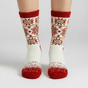 Ultra-Soft Angora Wool – Snowflake Knit Socks (Nix Scarlet)