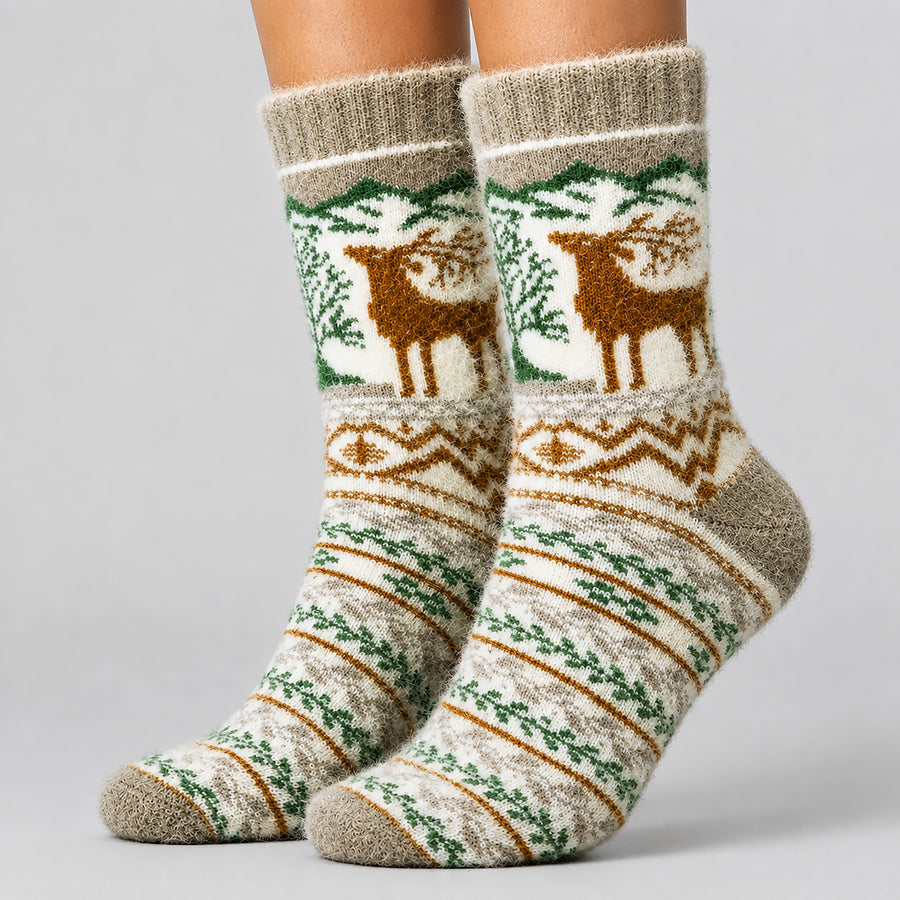 Ultra-Soft Angora Wool – Deer Pattern Socks (Osier)