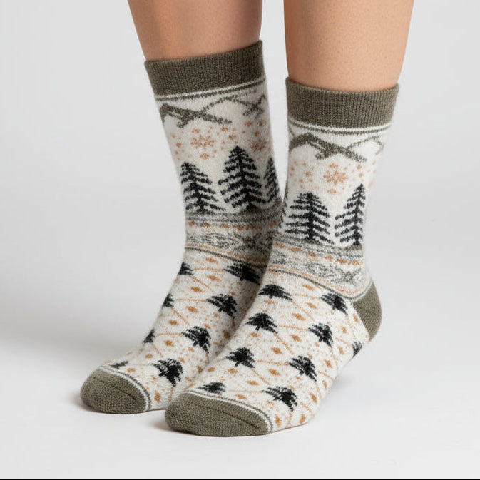Sock with nature-themed pattern on a white background