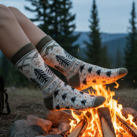 Sock with nature-themed pattern on a white background