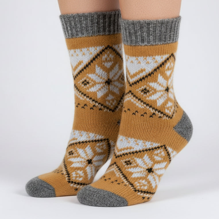 Knitted sock with a pattern on a white background