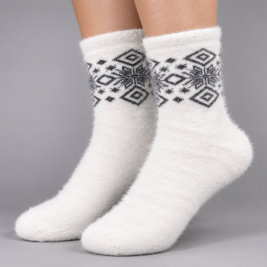 Ultra-Soft Angora Wool – Nordic Star Knit Socks (Sim Black)